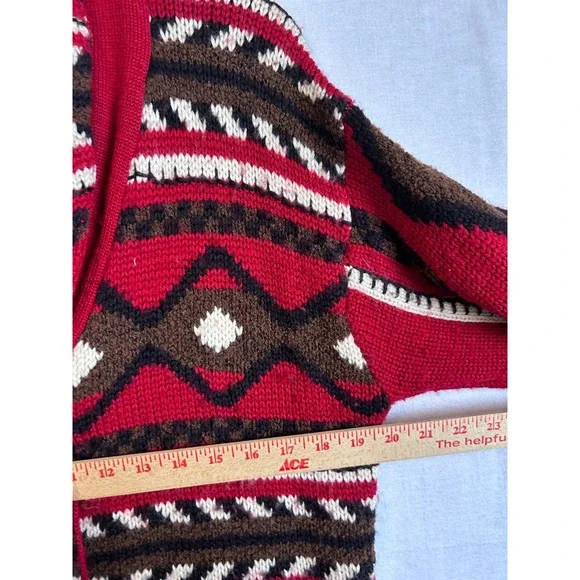 Vintage‎ Geometric Pattern Knit Cardigan Sweater Red Brown White Women SZ S/M - Picture 9 of 9